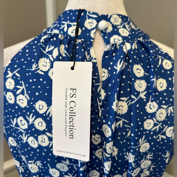 NWT Women’s Halter neck, Maxi layer dress in blue and Floral with leaf dot - Picture 8 of 9